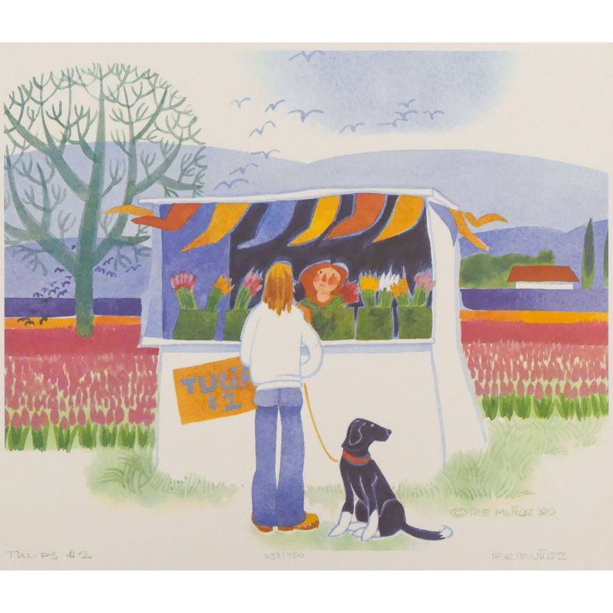 Rie Munoz ''Tulips $2'' 1990 Signed Print 13.25'' x 15.5'' Sheet.