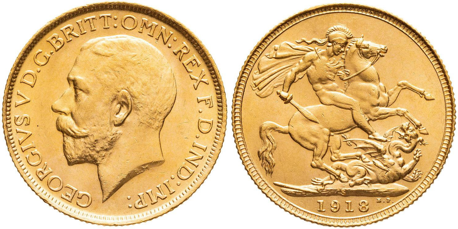 George V, St George Reverse, Sovereign, 1918-S, UNC