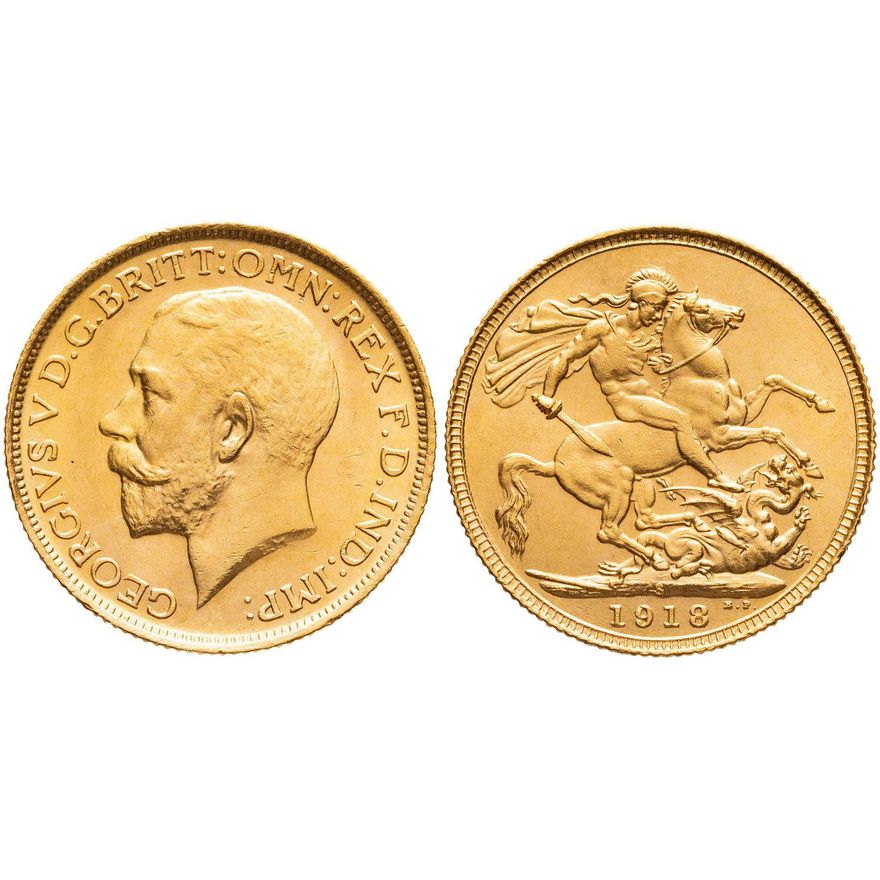 George V, St George Reverse, Sovereign, 1918-S,  UNC