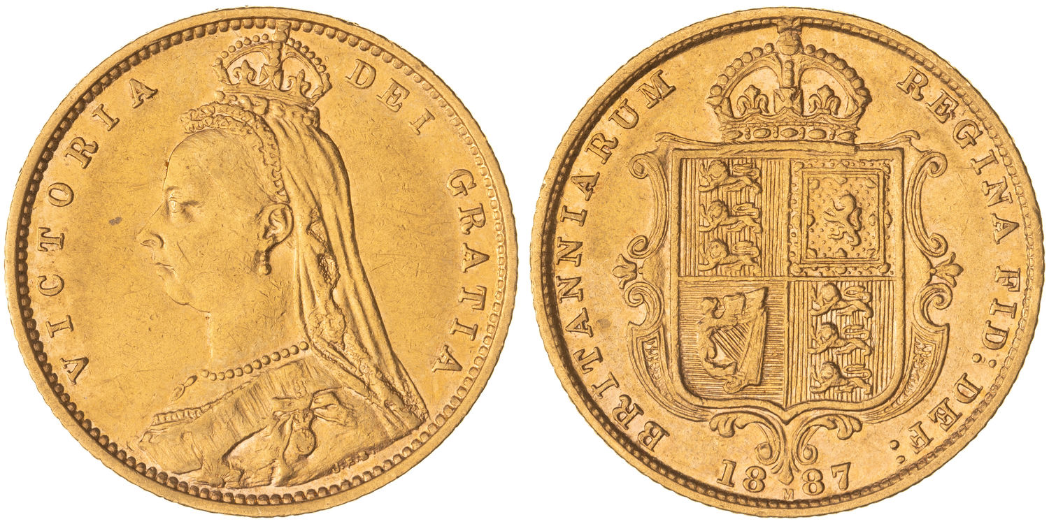 Victoria, Shield Reverse - Young Head , Half Sovereign, 1887-M, gEF