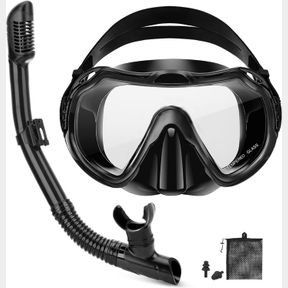 1 SET PIYAZI SNORKELING GEAR FOR ADULTS, DRY SNORKEL SET, PANORAMIC ANTI-LEAK AND ANTI-FOG TEMPERED GLASS LENS, ADJUSTABLE SNORKEL