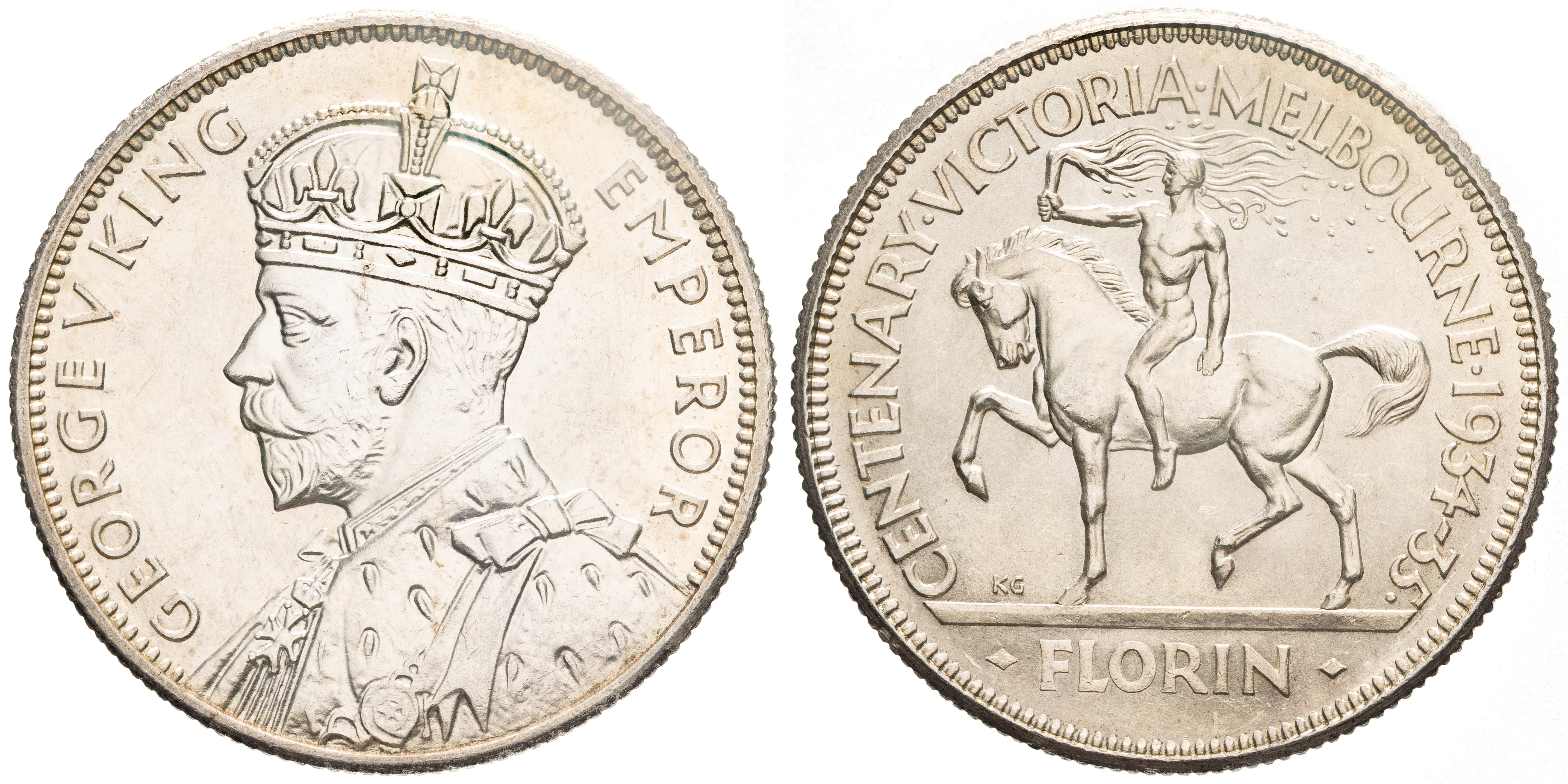 George V, Melbourne Centenary with Foy & Gibson Bag, Florin, 1934-35, VF - UNC