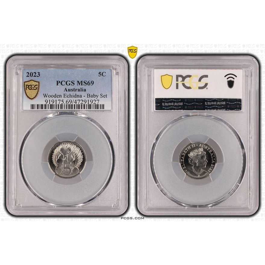 Wooden Echidna - Baby Set, Five Cent, 2023, PCGS MS 69