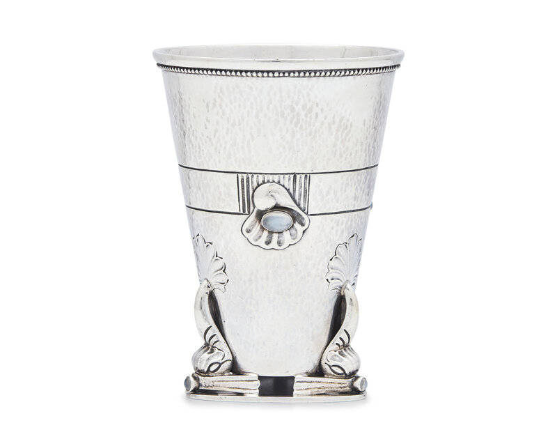 A Georg Jensen Silver and Moonstone Mounted Vase