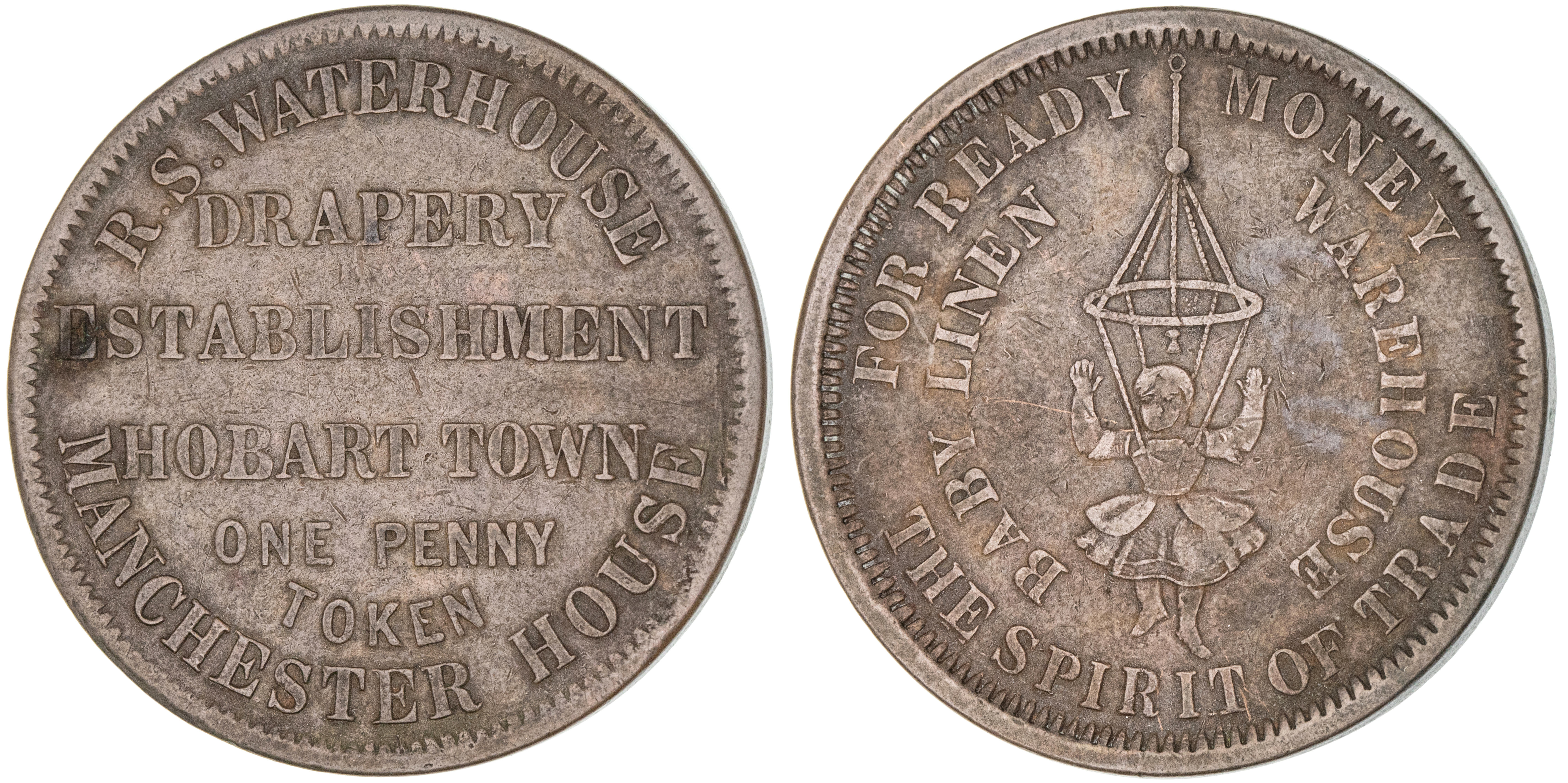 Hobart Town, Tasmania, R. S. Waterhouse, Penny, gVF