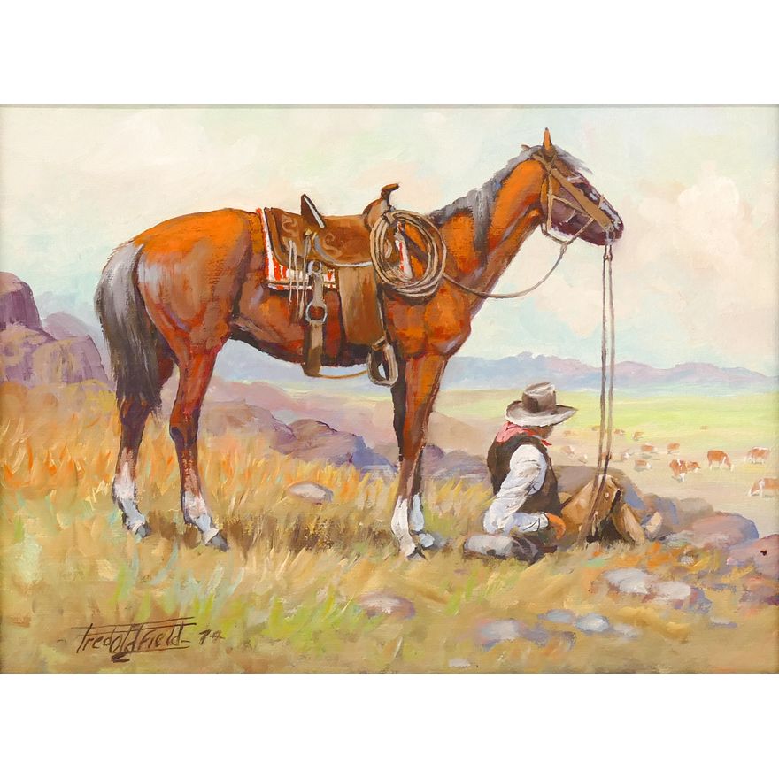Fred Oldfield  ''Watching the Herd'' Oil on Canvas