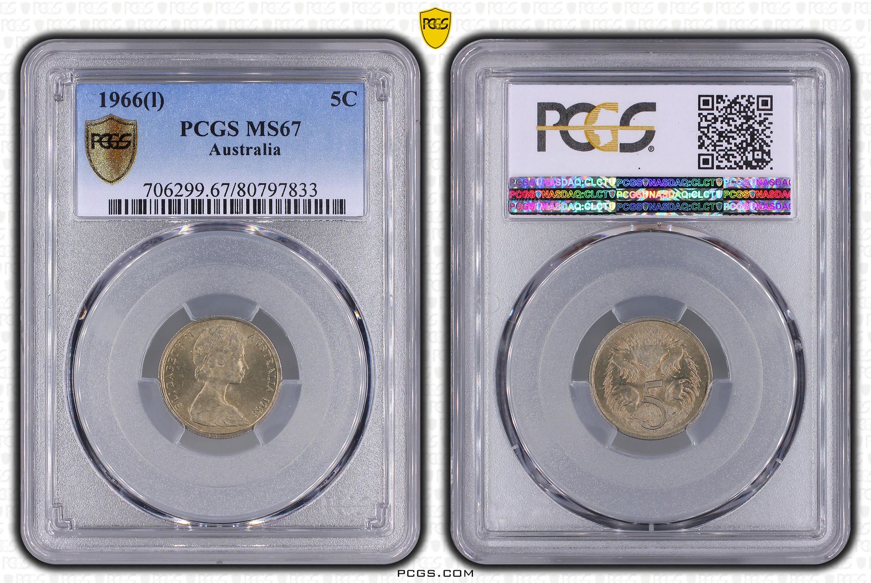 Elizabeth II, Five Cent , 1966(L), PCGS MS67