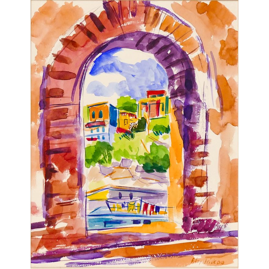 Char Fitzpatrick ''Portico Landscape'' 2000 Watercolor Matted 20''x16''