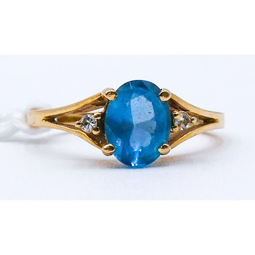 JED 14k Blue Tourmaline & Diamond Ring Size 6 - 2.3 Grams