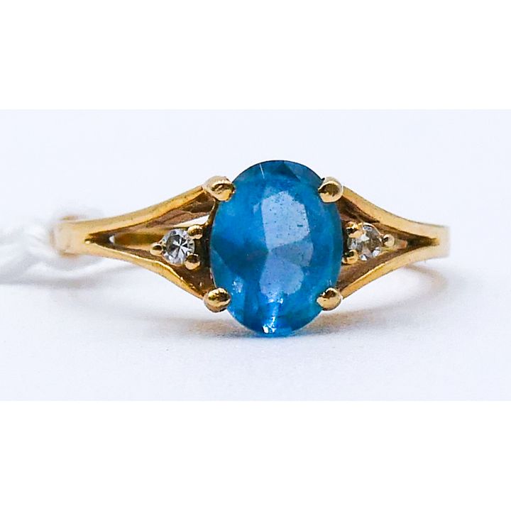 JED 14k Blue Tourmaline & Diamond Ring Size 6 - 2.3 Grams