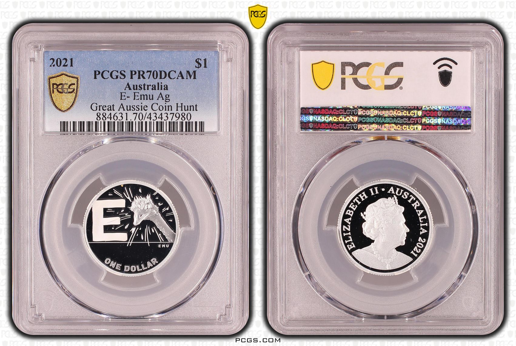 Elizabeth II, Silver, E- Emu, Great Aussie Coin Hunt, One Dollar, PR70DCAM , 2021 PCGS POP - 1/0