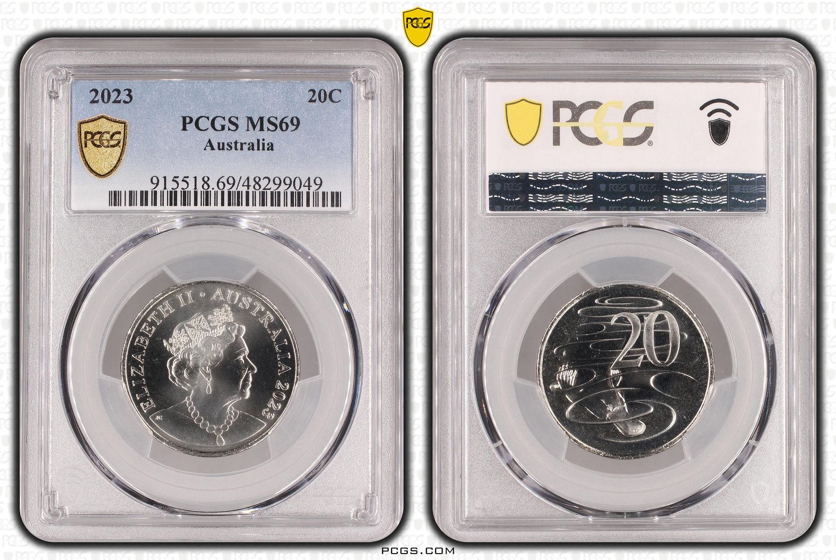 292 · Elizabeth II,  POP 11/0, Twenty Cent, 2023, PCGS MS69