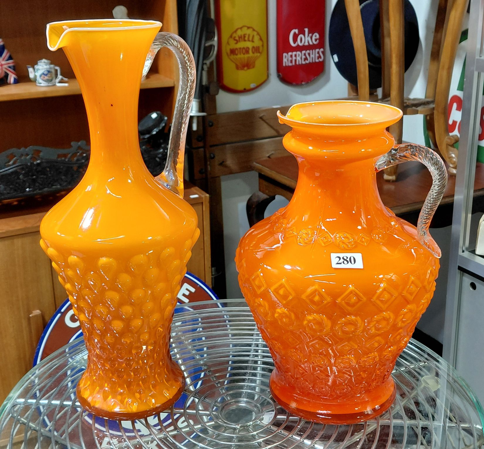 280 · 2 OPALINA ORANGE GLASS VASES