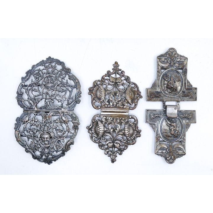 Box 3pc Continental 800 Silver Ornate Buckle Sets - 120 Grams TW