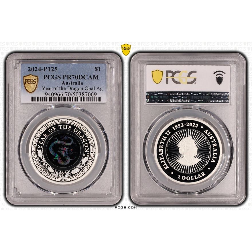 Year of the Dragon Opal Ag, One Dollar, 2024-P125, PCGS PR70DCAM