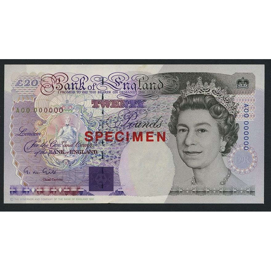 Bank of England, G. M. Gill, specimen £20, ND (1991), serial number A00 ...
