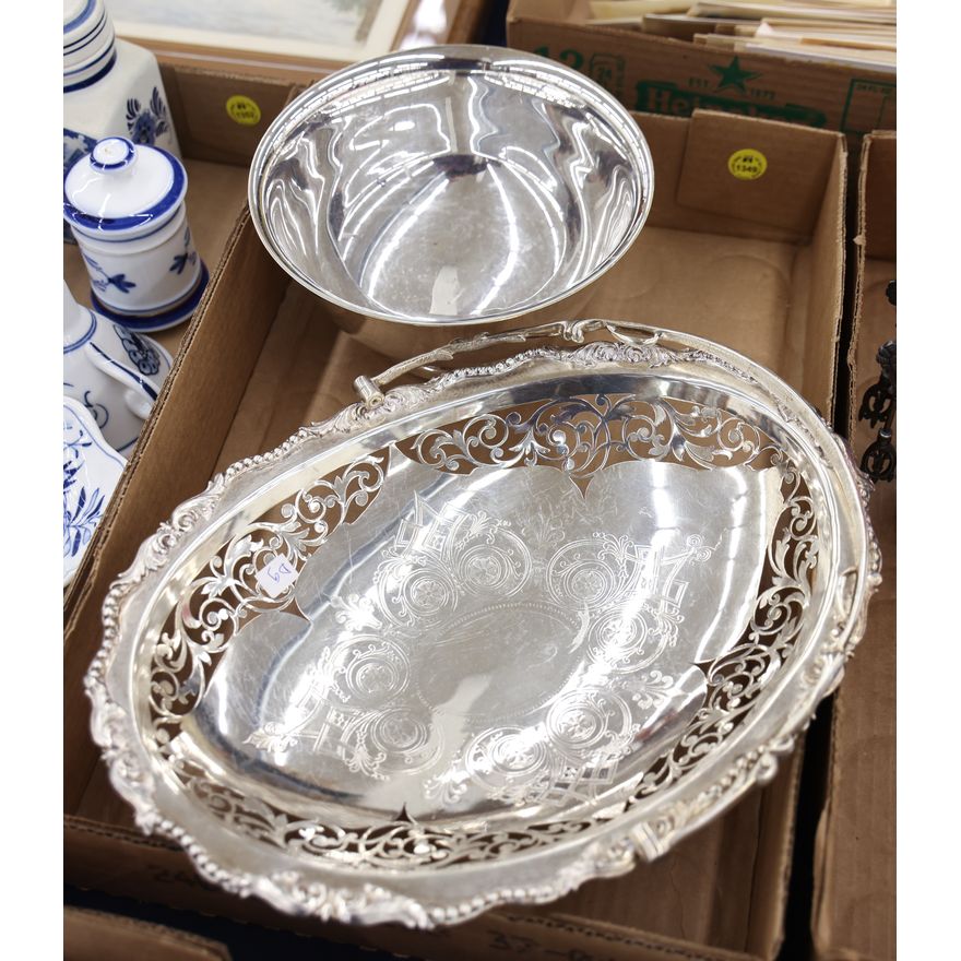 Box Victorian Silverplate Basket etc.