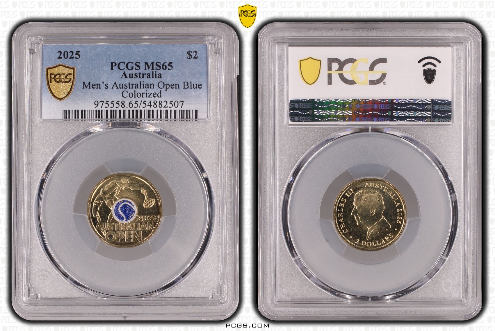 Men's Australian Open Blue Colorized, Two Dollar, 2025, PCGS MS65