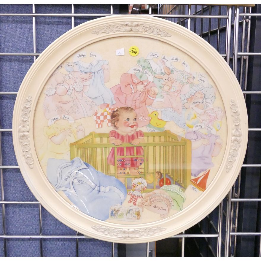 Vintage Child Collage in Round Frame- 18'' diameter