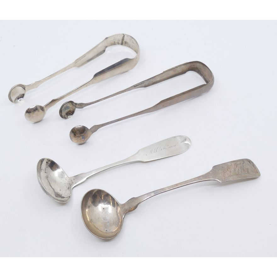 4pc American Coin Silver Tongs and Ladles- 118g TW.