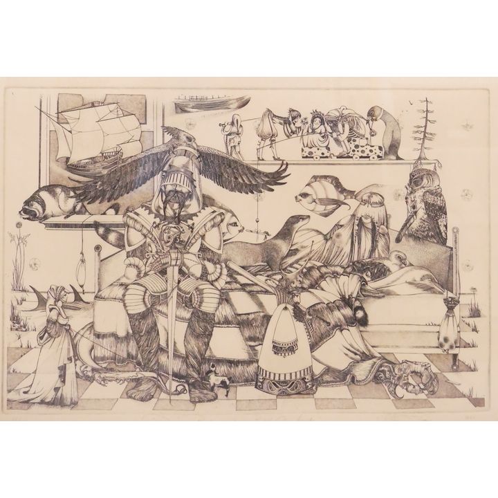 'Dreamboat and the Bubble Jam Monster' Artist Signed Etching- 24x29'' framed