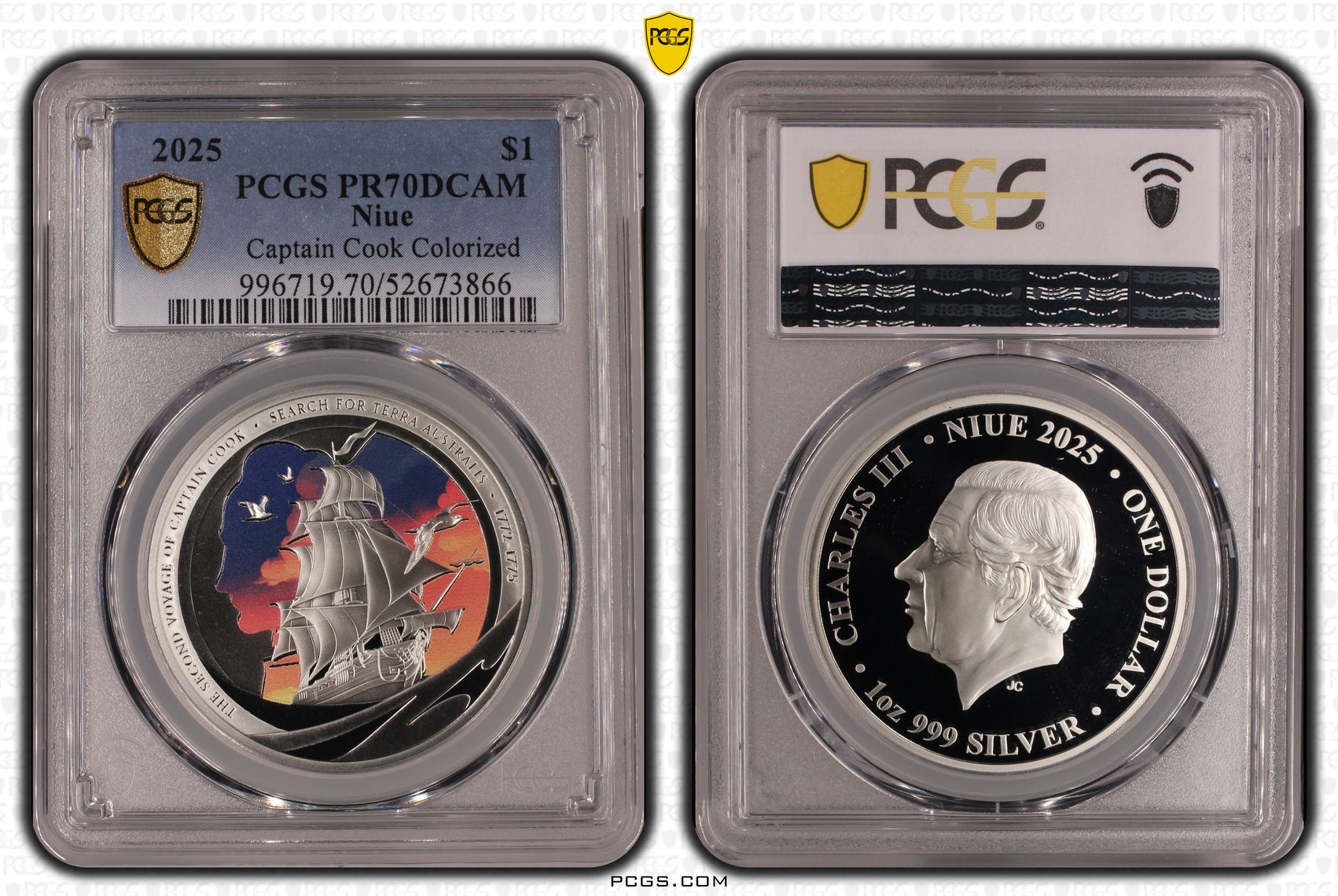 Niue, Captain Cook Colourised, POP 5/0, One Dollar, 2025, PCGS PR70DCAM