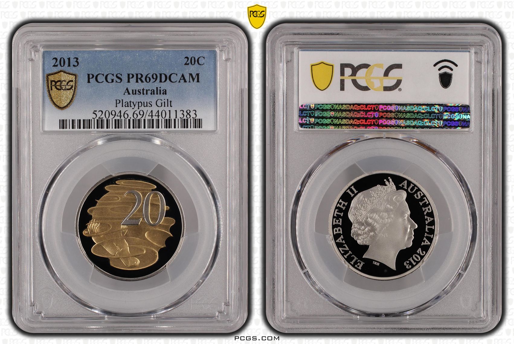 2013 Australian Twenty Cent, 20c Proof Playtpus Gilt PCGS - PR69DCAM -383