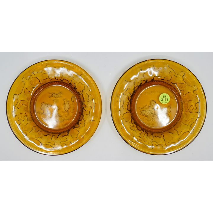 2pc Amber Glass Nursery Rhyme Child's Dishes 6.5''
