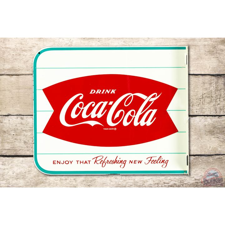 Drink Coca Cola Refreshing New Feeling & Fishtail Logo Tin Flange Sign
