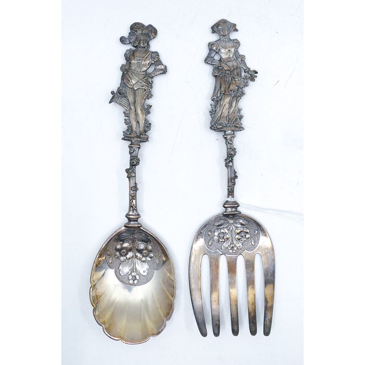 Pair Ornate German 800 Silver Figural Man/Woman Stem Spoon & Fork