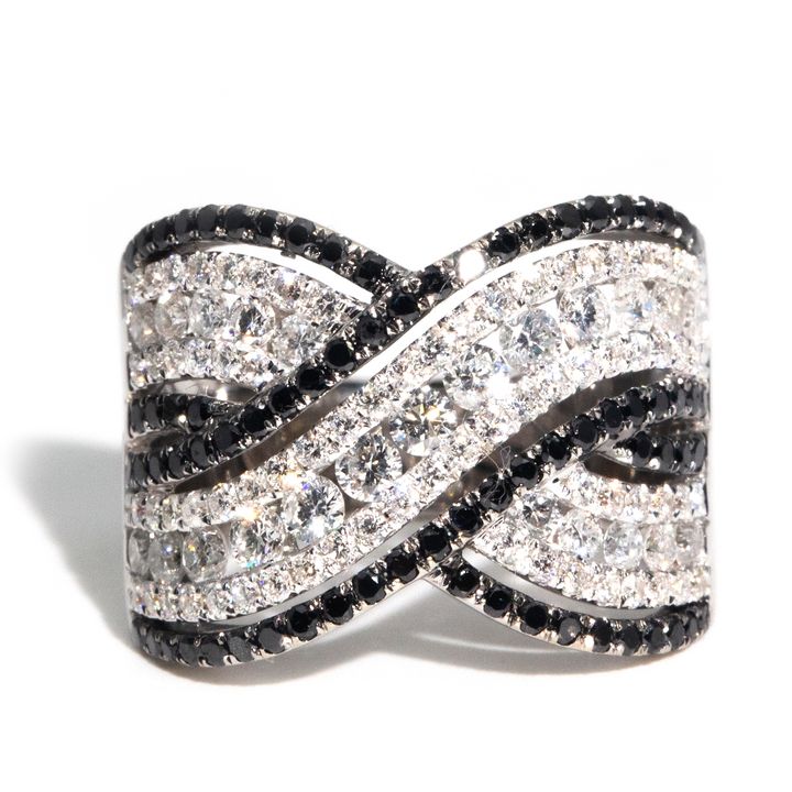 1.48 Carat Black and White Diamond 18 Carat White Gold Ring