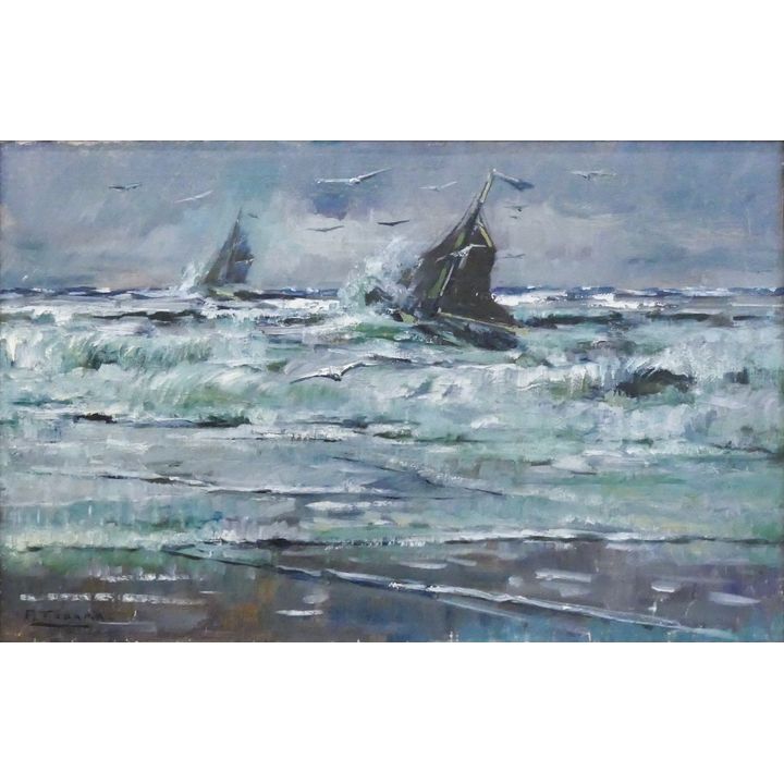 Fokko Tadama ''Sailing Ships in Rough Seas'' Oil on Canvas