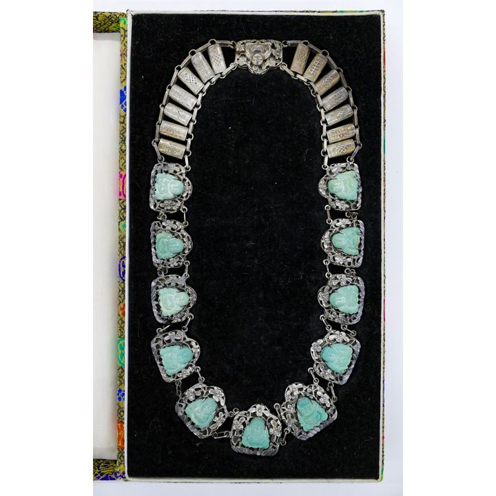 Chinese 1930's Silver and Turquoise Buddha Necklace
