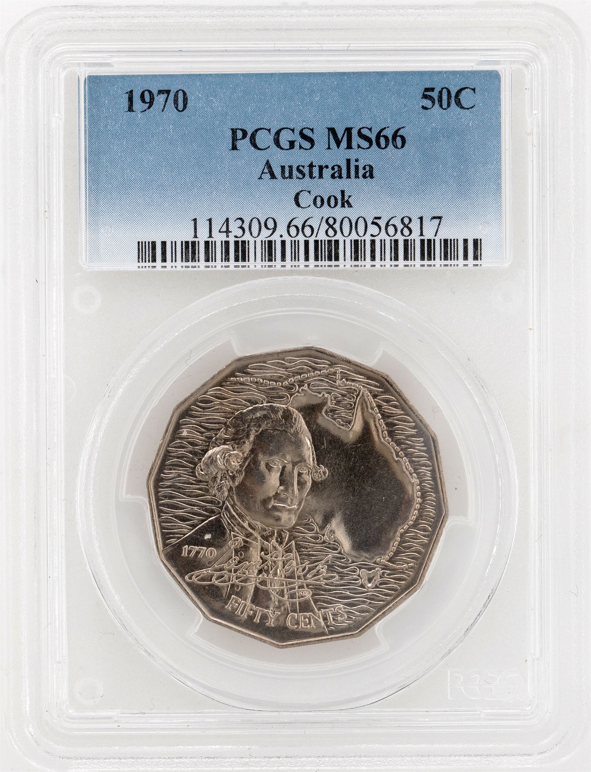 1970 Australia Fifty Cent, 50c Cook PCGS - MS66 -817