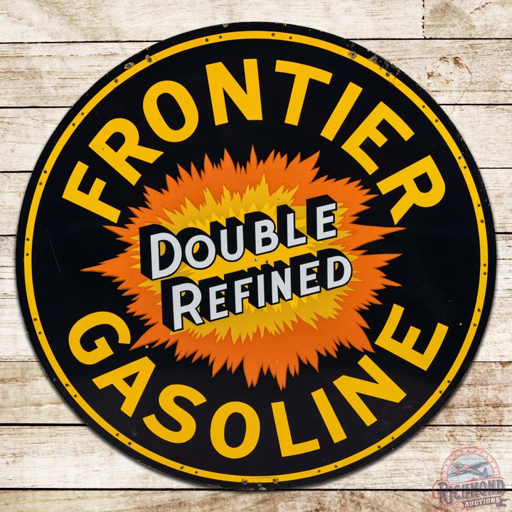 Frontier Double Refined Gasoline 60" DS Porcelain Sign