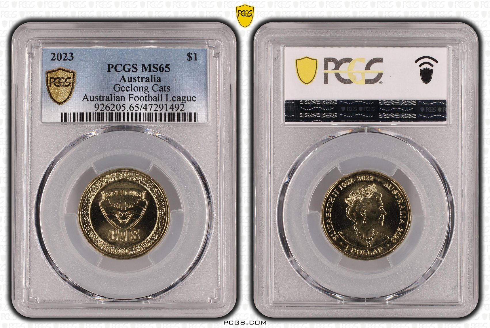 Elizabeth II, AFL- Geelong Cats, One Dollar, 2023, PCGS MS65