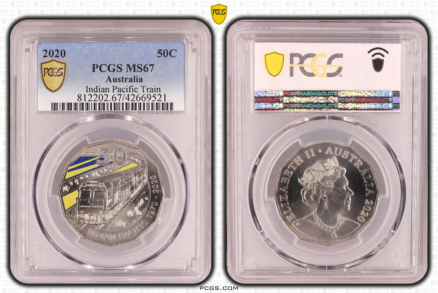 Indian Pacific Train, Fifty Cent, 2020, PCGS MS 67