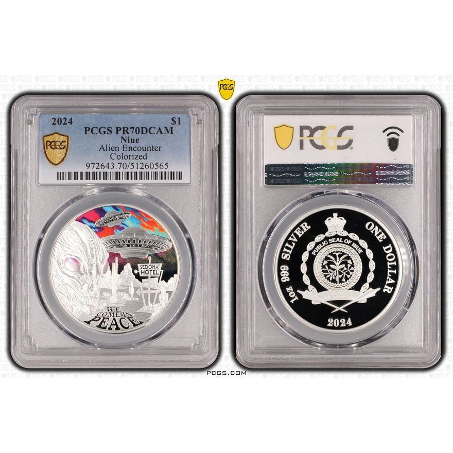 Niue, Alien Encounter - Colorized, POP 1/0, One Dollar, 2024, PCGS PR70DCAM