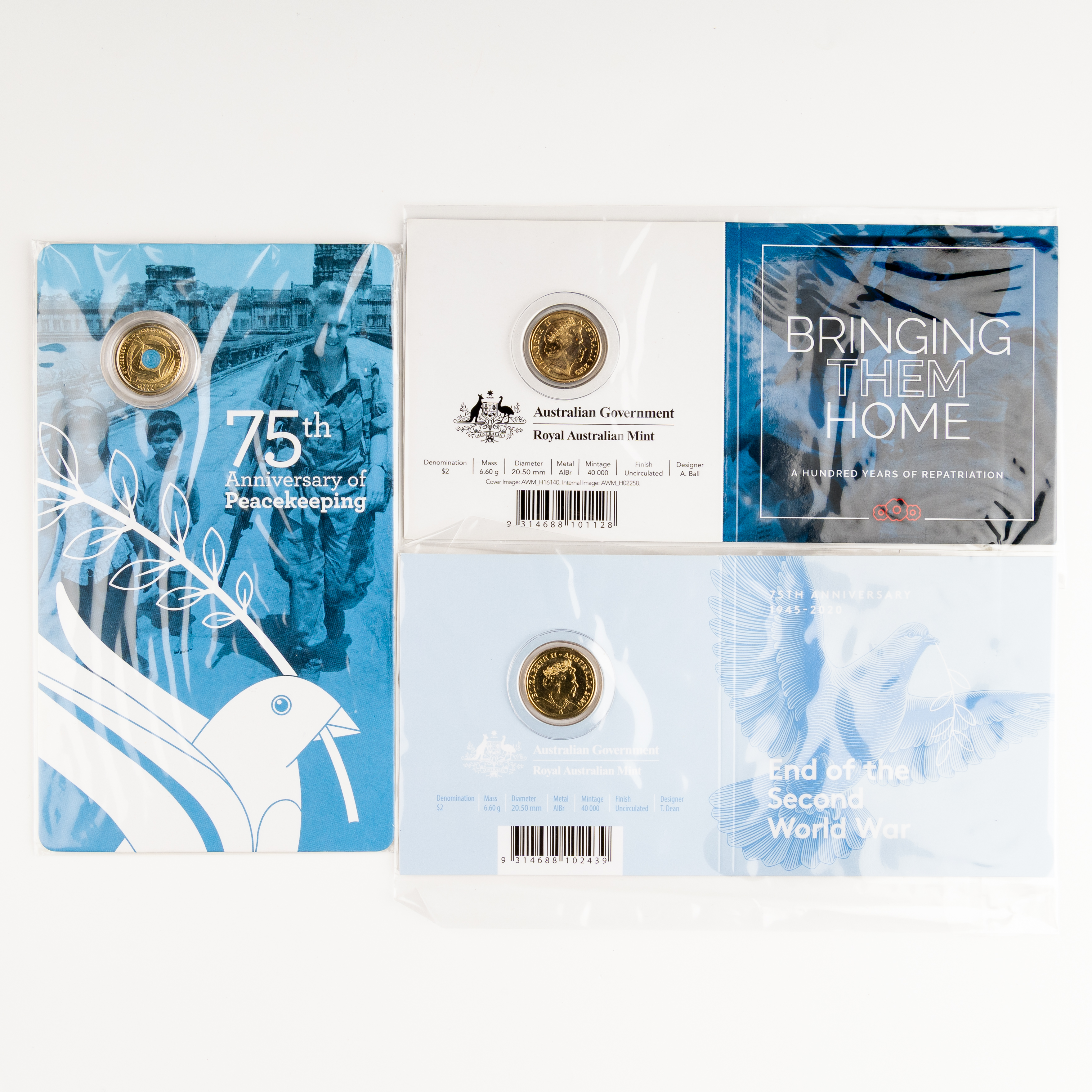 Elizabeth II, Lest We Forget Repatriation, 75th Anniv. End of WWII & 75th Anniv. Peacekeeping, Two Dollars, 2019-C - 2022-C, UNC