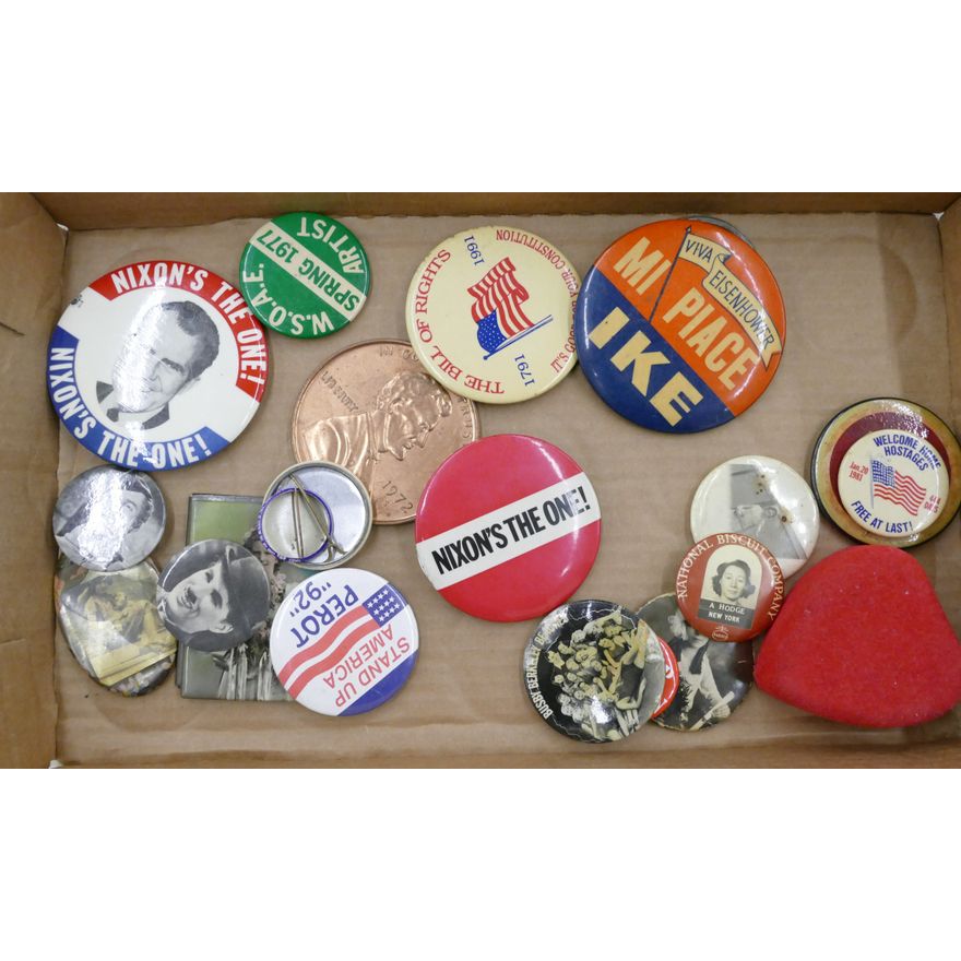 Box Vintage Political Pinback Buttons etc.