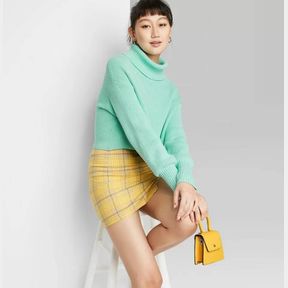 WOMEN'S TURTLENECK CROPPED PULLOVER SWEATER - WILD FABLE TURQUOISE SZ XXLG