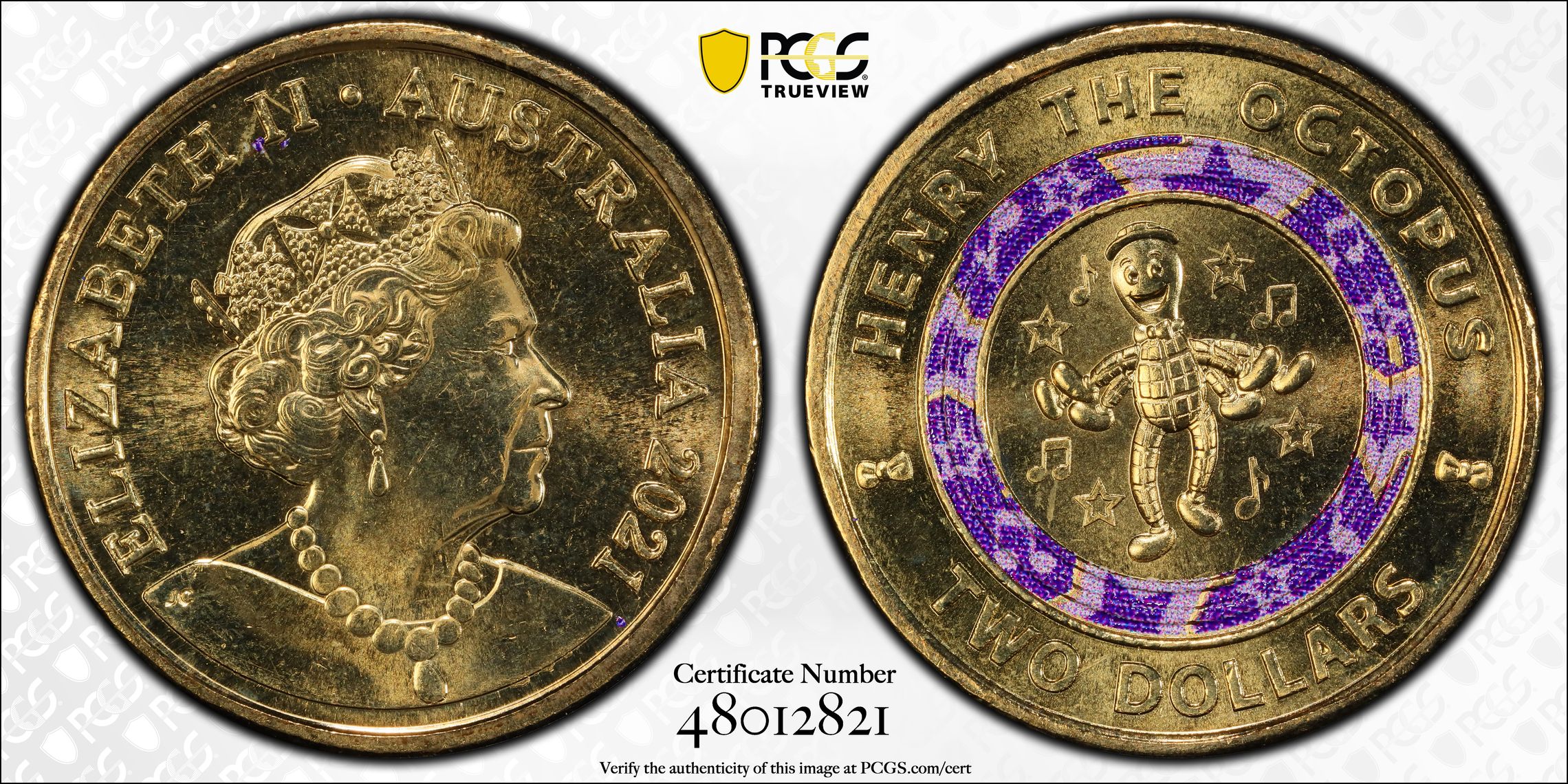 Elizabeth II, Wiggles - Henry the Octopus, Two Dollar, 2021, PCGS MS66