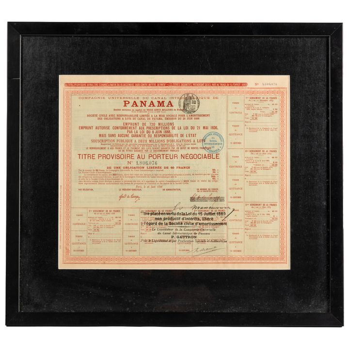 France, Panama Canal Share Certificate, Sixty Francs, 1889, UNC