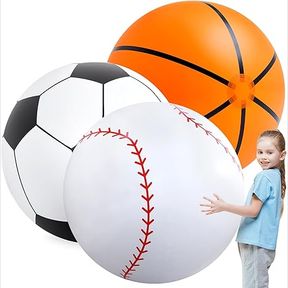 Lewtemi 3 Pcs Giant Inflatable Sports Balls, 27/40 Inch Beach Ball, Inflatable Baseballs, Soccer, Basketball for Sports-Themed Birthday Part