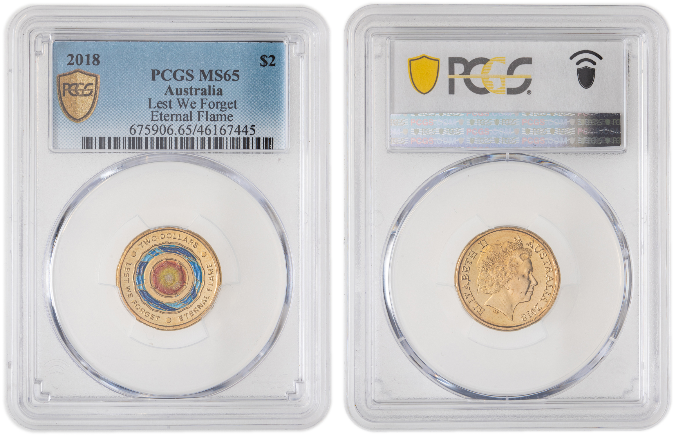 Elizabeth II, Lest We Forget - Eternal Flame, Two Dollar, 2018, PCGS MS65