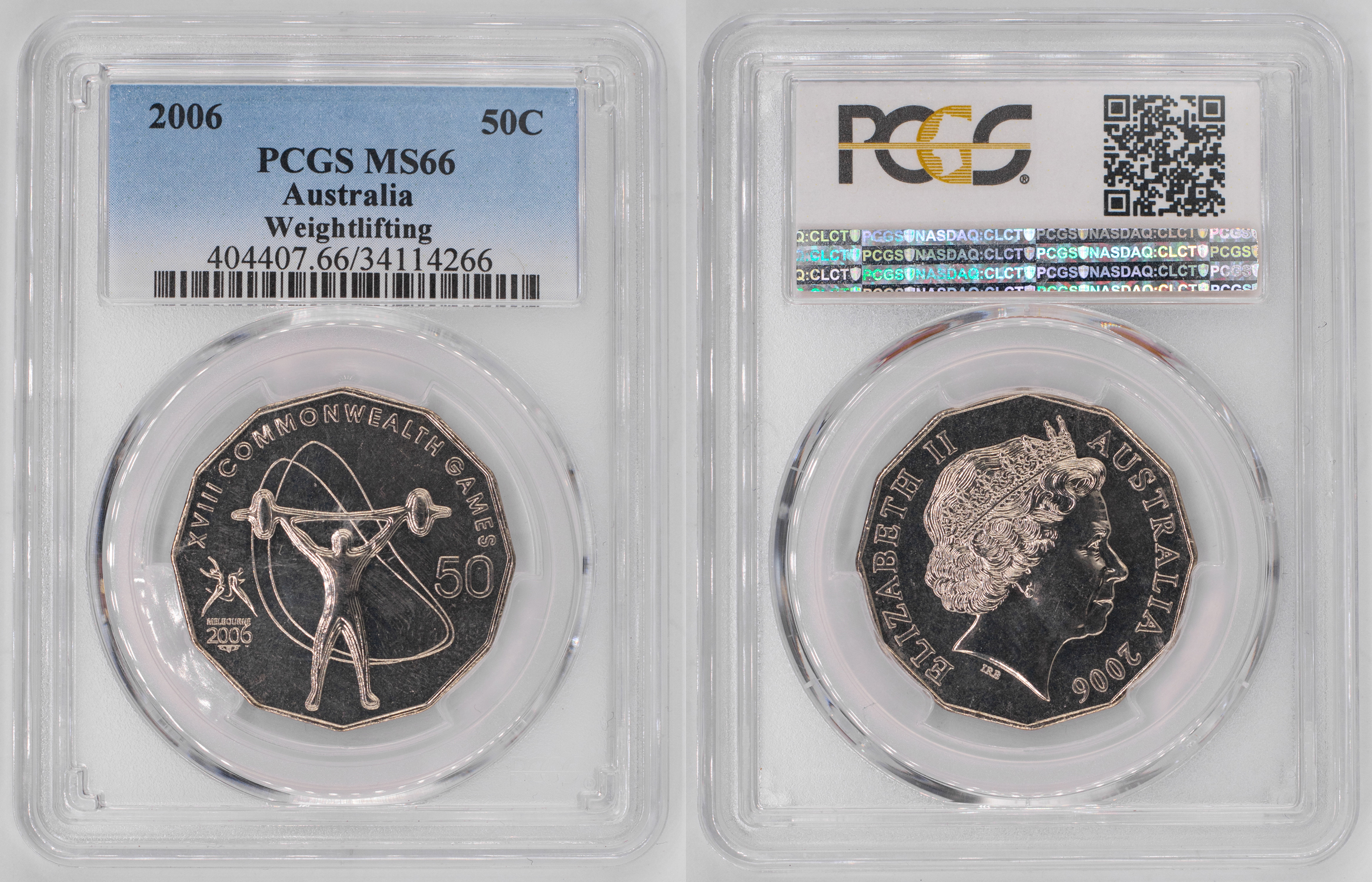 Elizabeth II, Weightlifting, Fifty Cent, 2006, PCGS MS66