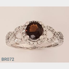 STERLING SILVER GARNET RING WITH CZ'S (SIZE O) - 51543/222