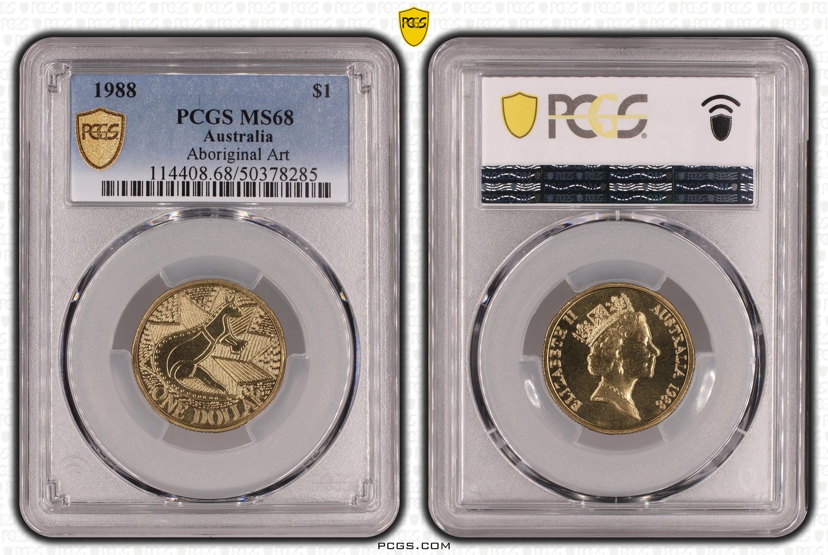 Aboriginal Art - Kangaroo , One Dollar, 1988, PCGS MS68