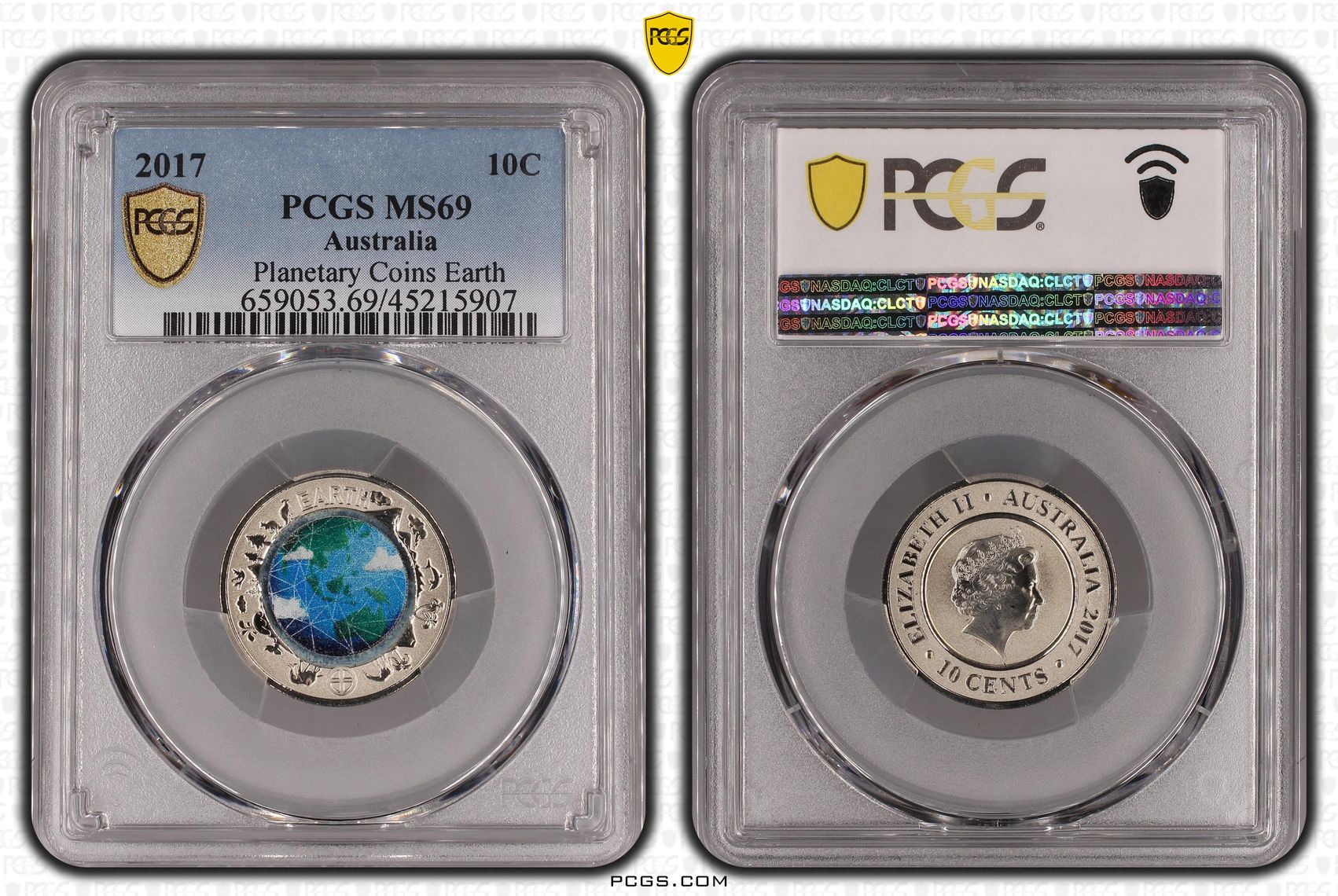 2017 Australia Ten Cent, 10c Planetary Coins Earth PCGS - MS69 -907