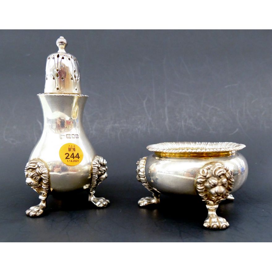 Goldsmiths & Silversmiths Co. English Sterling Salt & Pepper Set- 438g
